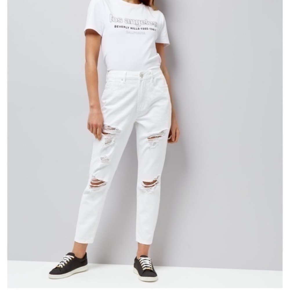 PAC Sun White Distressed Mom Jeans